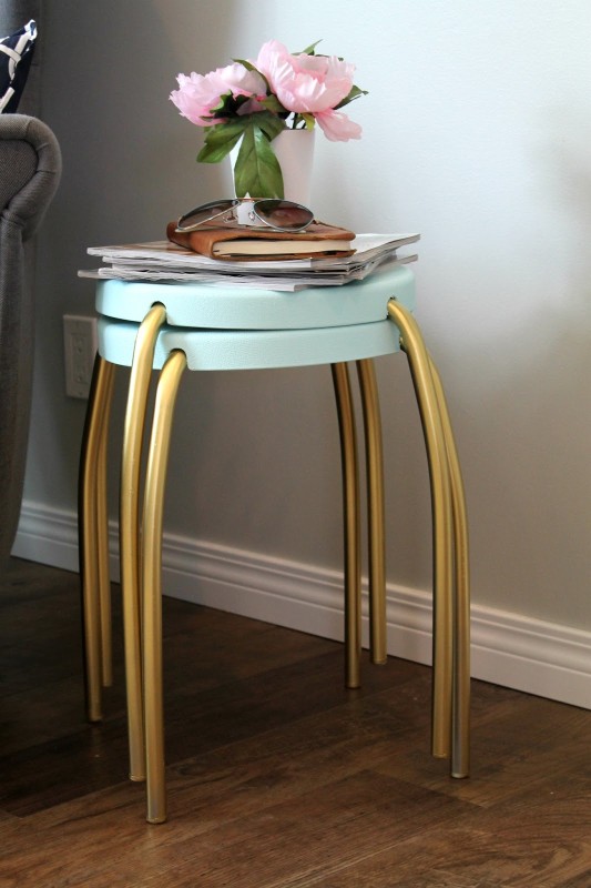 gold and blue stool